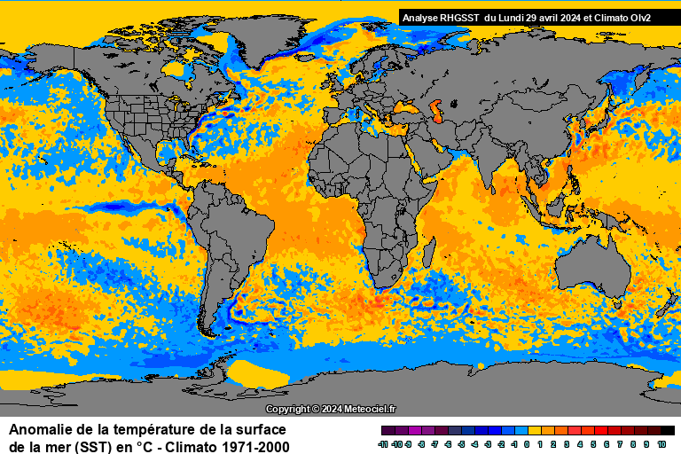 Anomalie de la température de la mer (SST) dans le monde