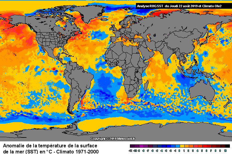 Anomalie de la temprature de la mer (SST) dans le monde